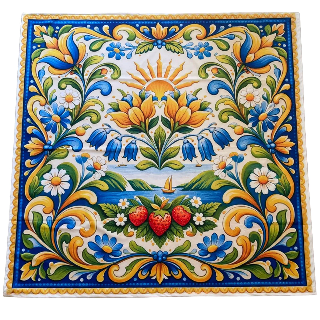 Flowers Sailboat Strawberries Tablecloth 41"