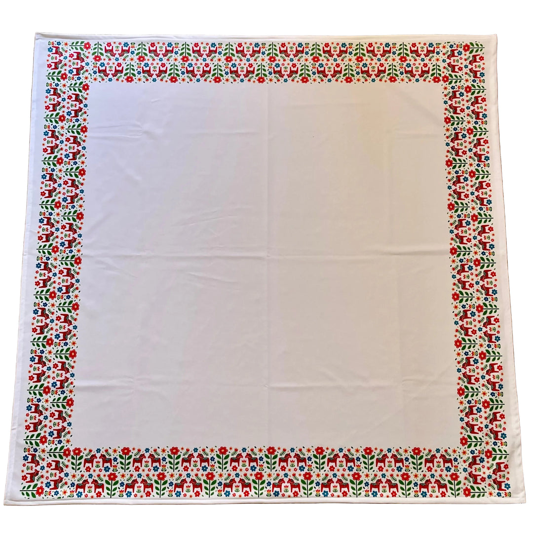 Red Dala Horses and FlowersTablecloth 41"