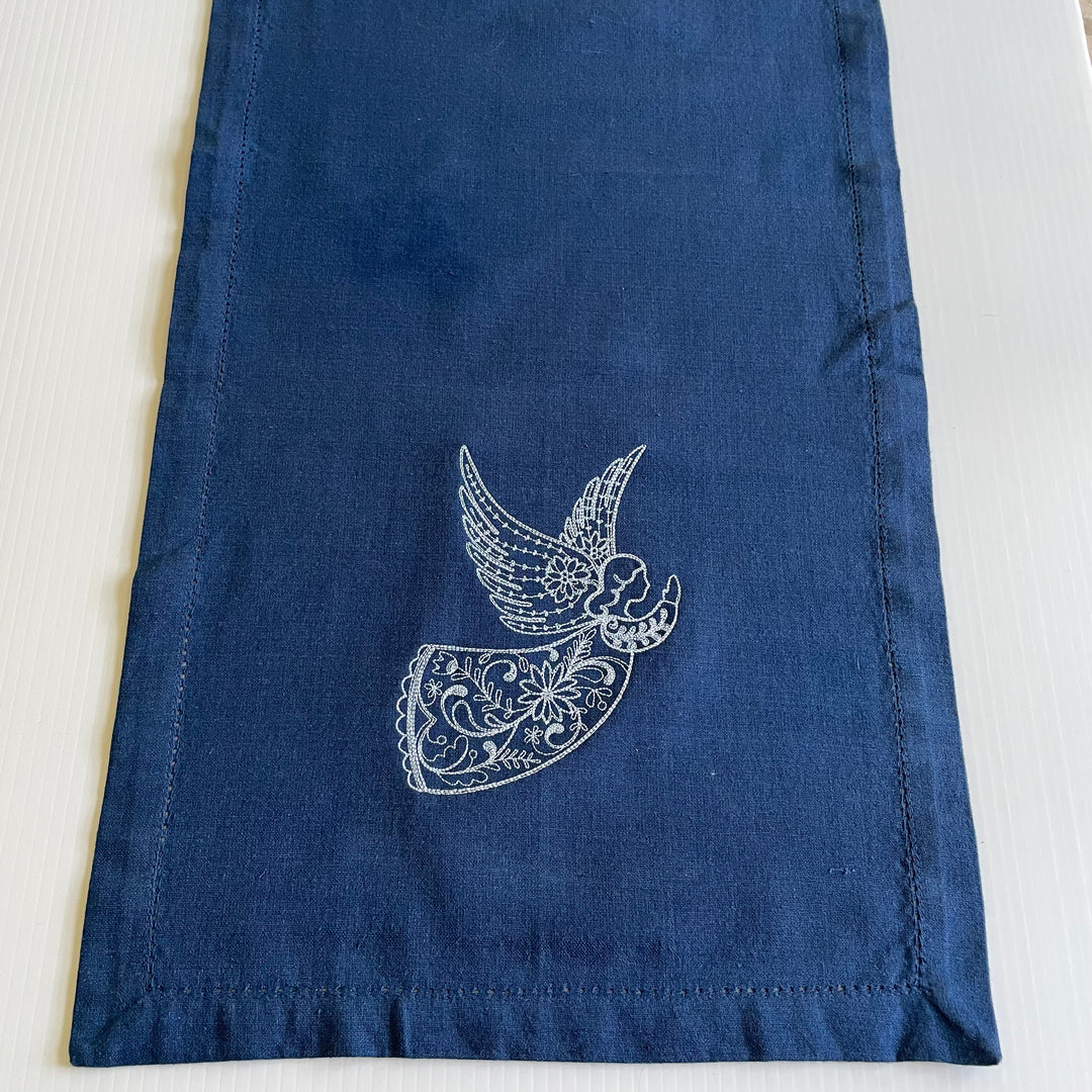 Rosemaling Angel Embroidered on 52" Blue Runner