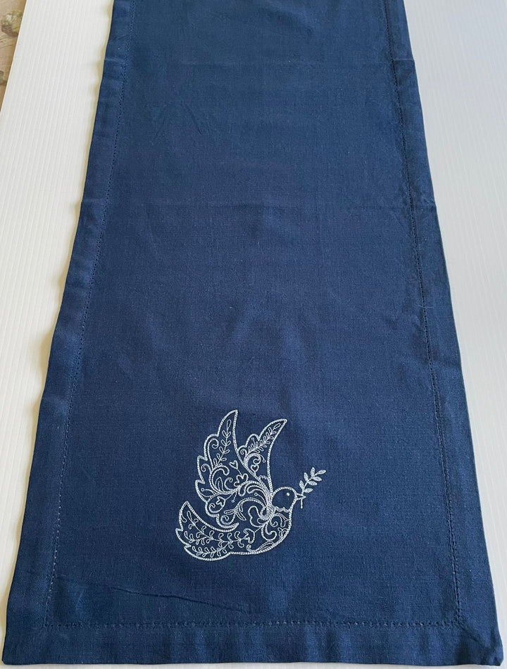 Rosemaling Dove Embroidered on 52" Blue Runner