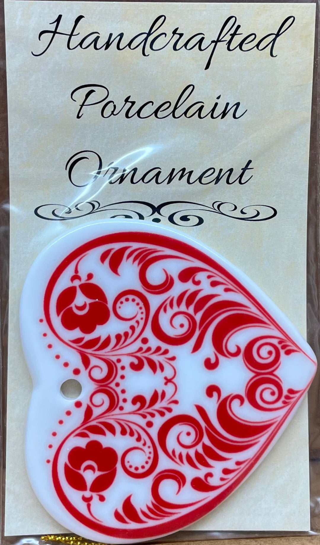 Ceramic heart ornament, Scroll Heart
