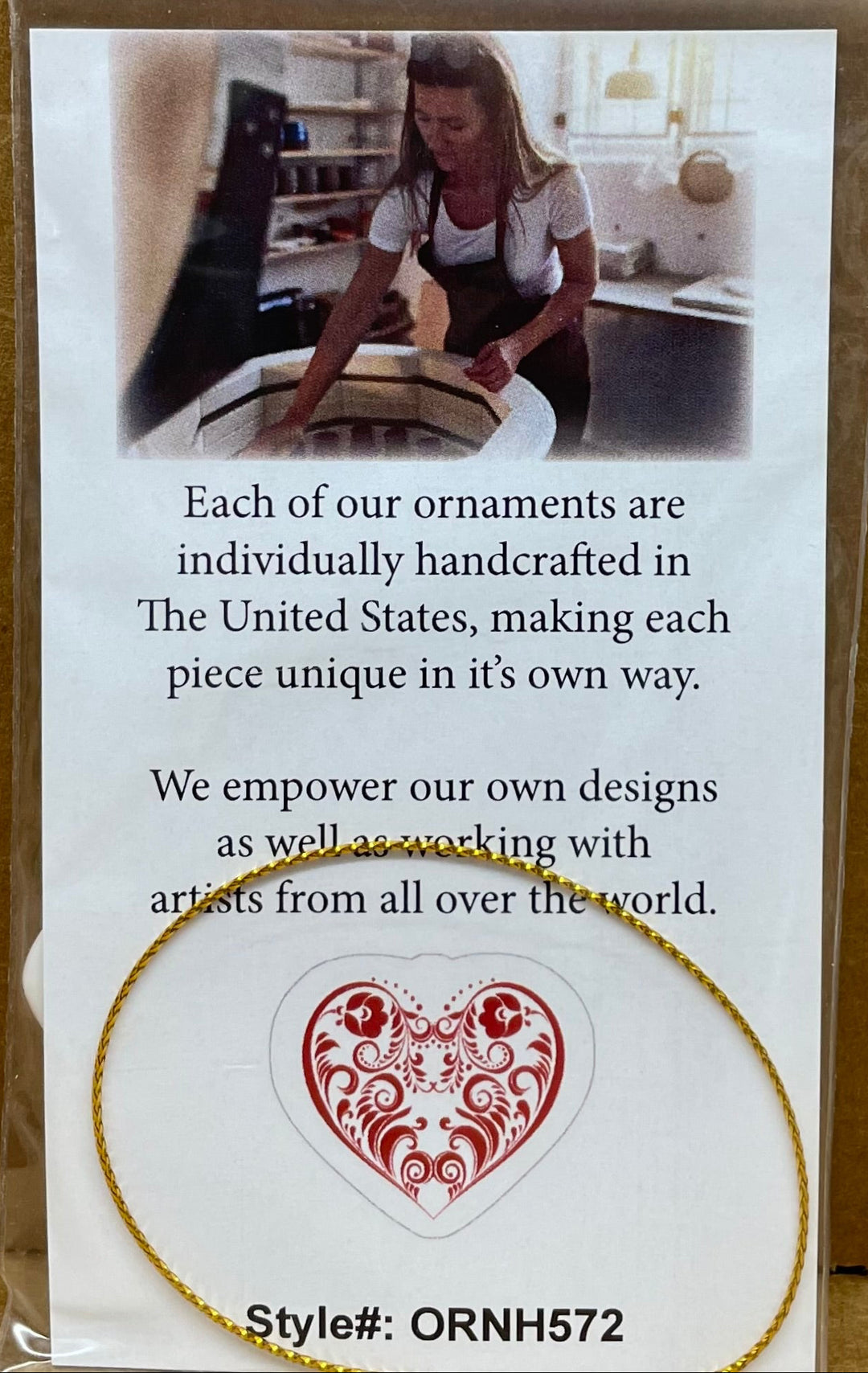Ceramic heart ornament, Scroll Heart
