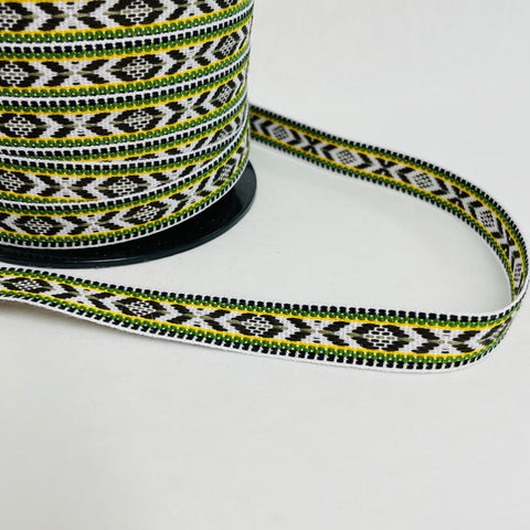 Fabric Ribbon Trim by the yard - Green, White, Gold & Black