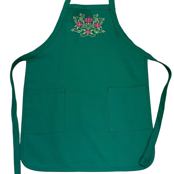 Apron - Embroidered Rosemaling on green