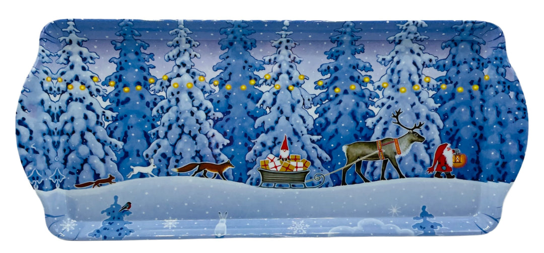 Almond Cake Serving Tray, Eva Melhuish Tomte trekking through snow