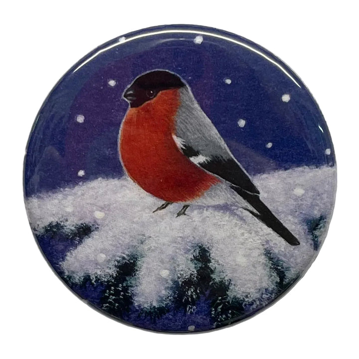 Eva Melhuish Domherre Bullfinch round button/magnet