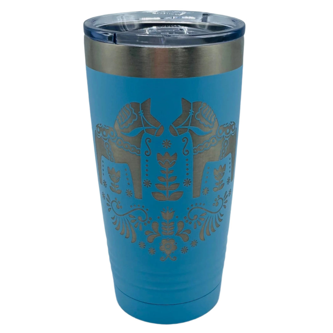 Dala Horses on Light Blue 20 oz Stainless Steel hot/cold Cup