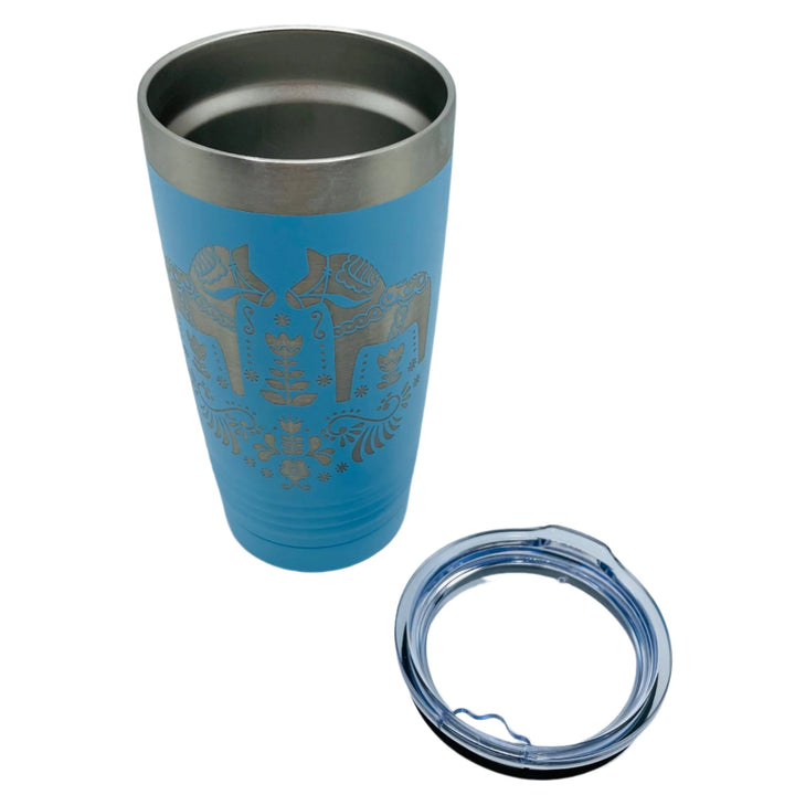 Dala Horses on Light Blue 20 oz Stainless Steel hot/cold Cup