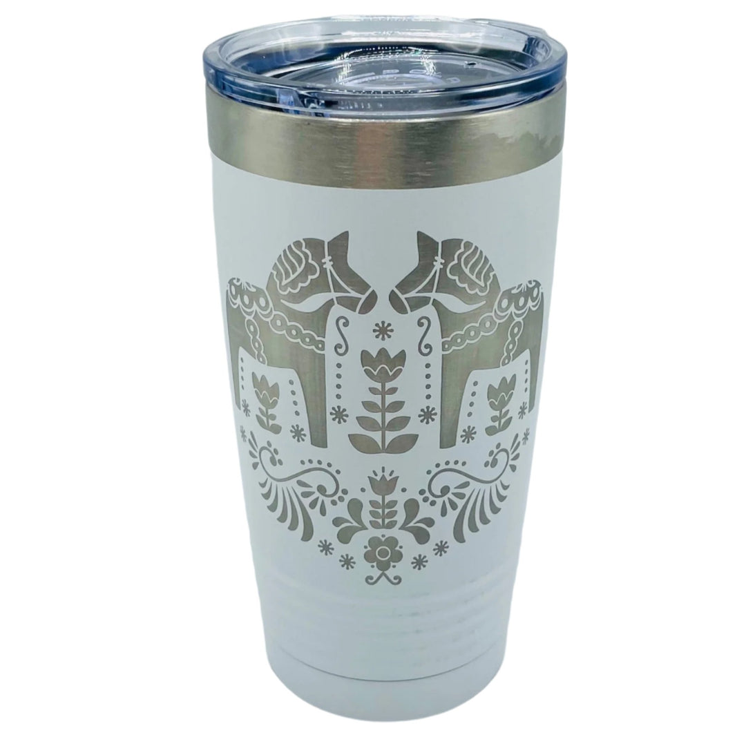 Dala Horses on White 20 oz Stainless Steel hot/cold Cup