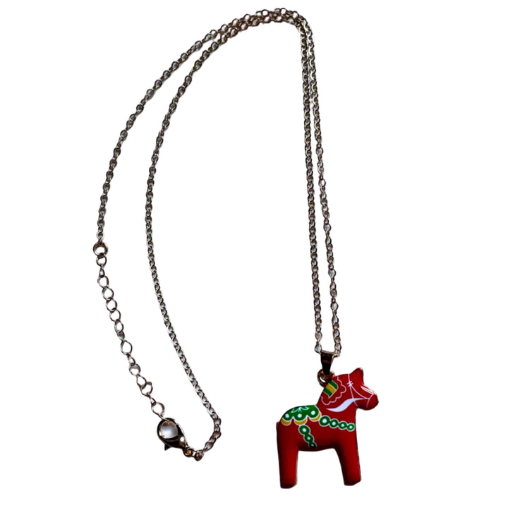 Dala Horse Pendant Red Enamel with Gold finish