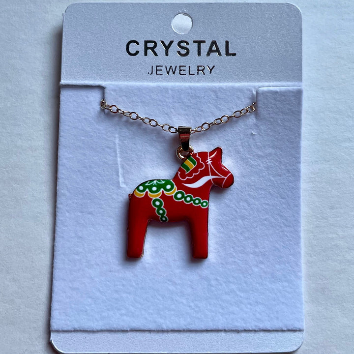 Dala Horse Pendant Red Enamel with Gold finish