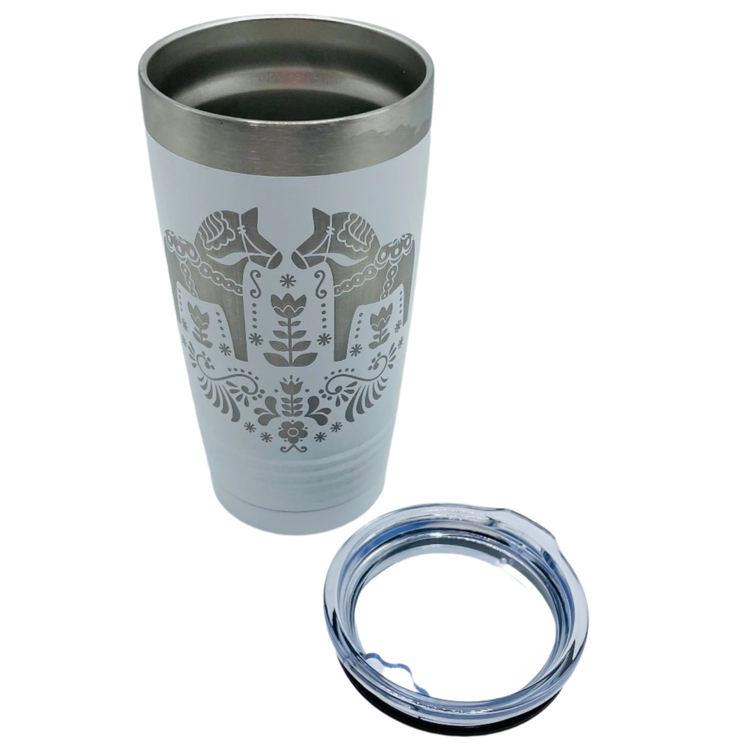 Dala Horses on White 20 oz Stainless Steel hot/cold Cup