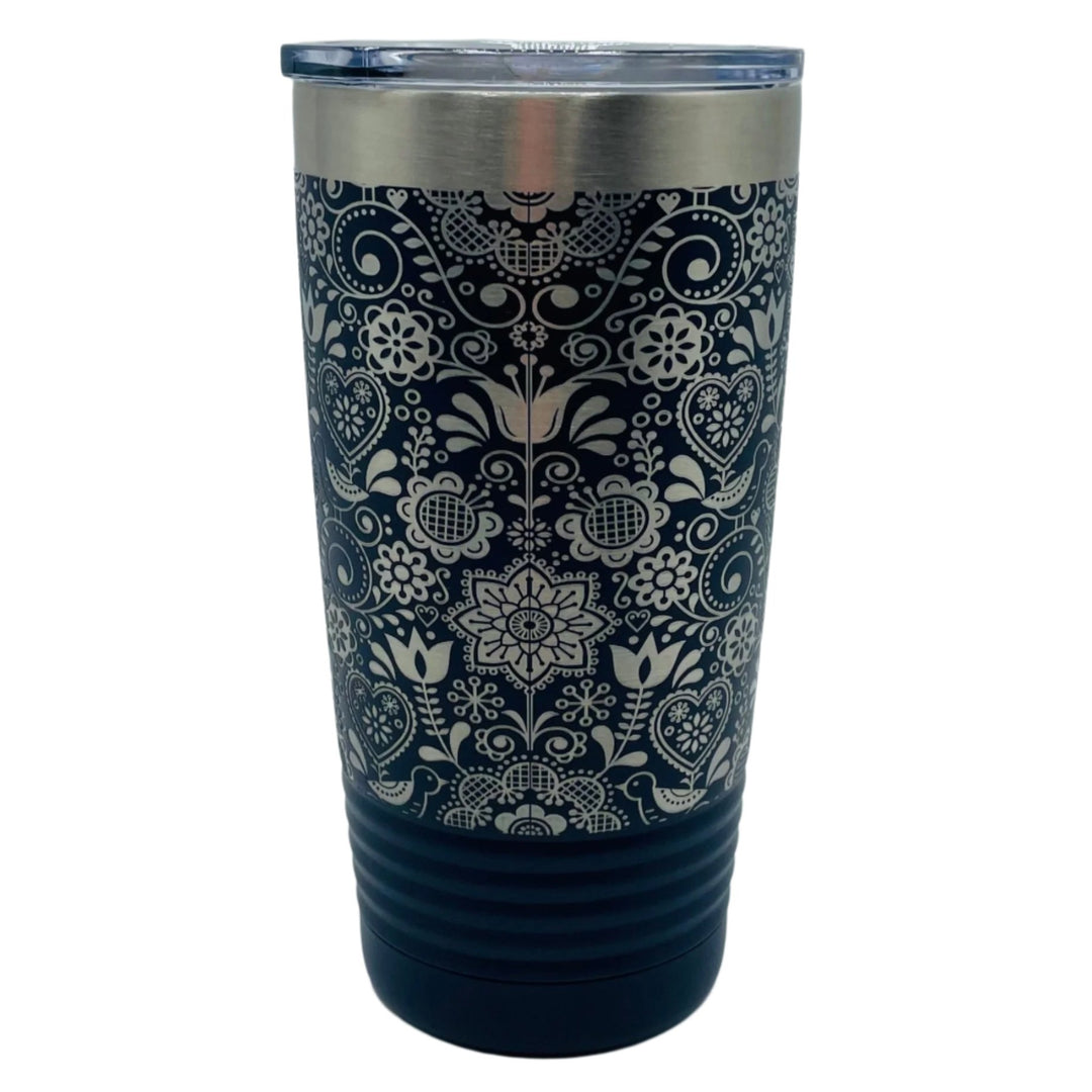 Folk Art Flowers on Navy 20 oz Stainless Steel hot/cold Cup