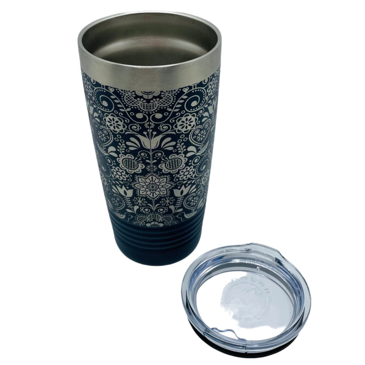 Folk Art Flowers on Navy 20 oz Stainless Steel hot/cold Cup