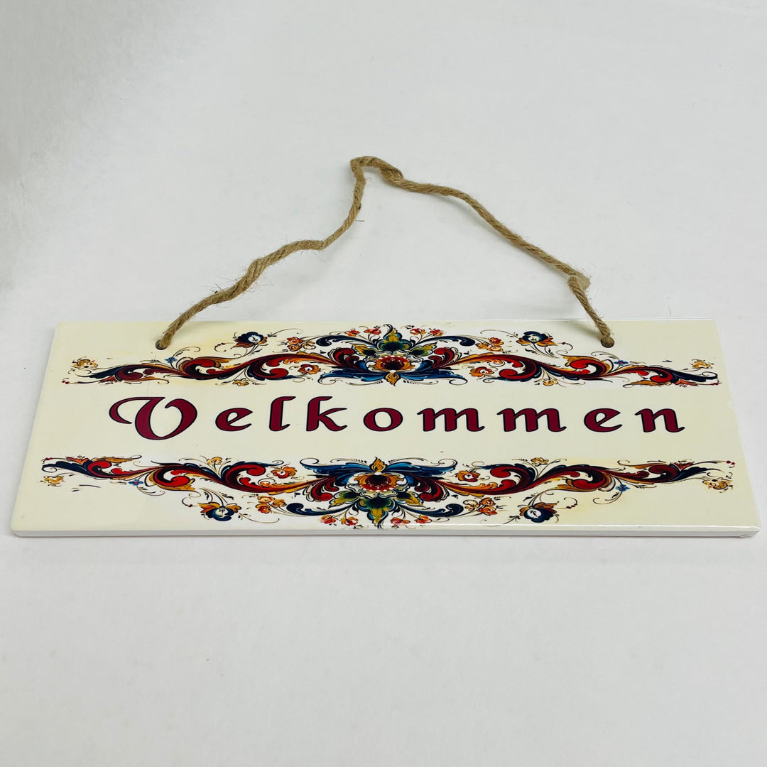 Rectangle Ceramic Sign - Lise Lorentzen Velkommen Rosemailing