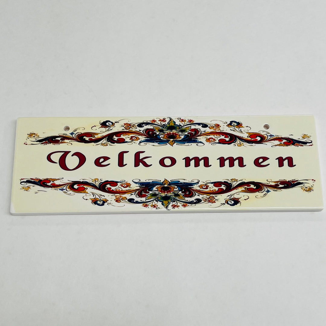 Rectangle Ceramic Sign - Lise Lorentzen Velkommen Rosemailing