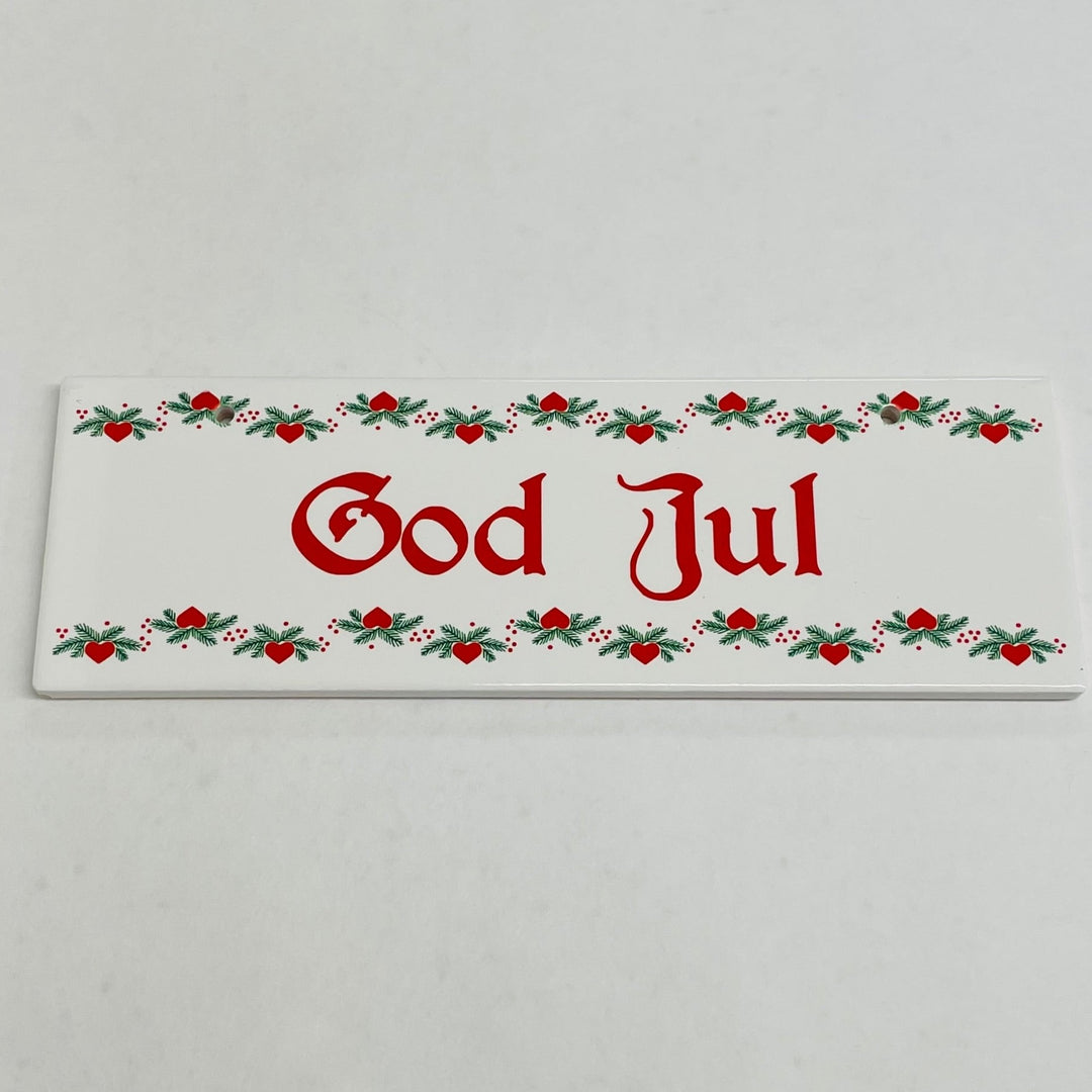 Rectangle Ceramic Sign - God Jul Hearts & Pines