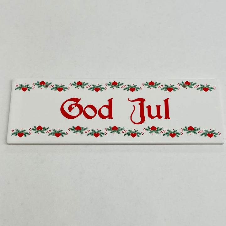 Rectangle Ceramic Sign - God Jul Hearts & Pines