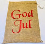Burlap Gift Sack - God Jul in Red