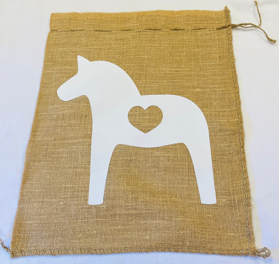 Burlap Gift Sack - White Dala horse