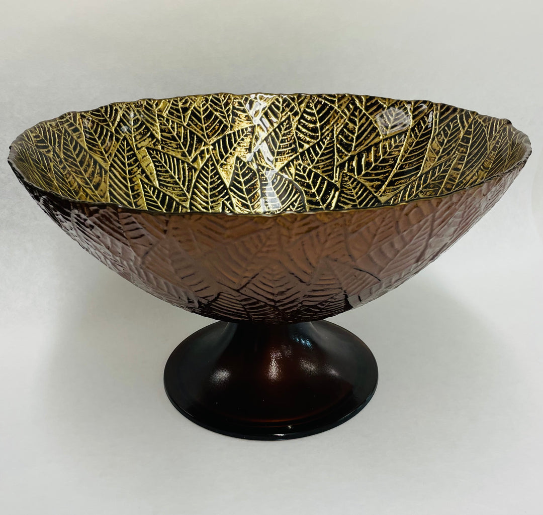 Nybro Golden Leaf Footed Glass Bowl