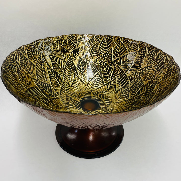 Nybro Golden Leaf Footed Glass Bowl