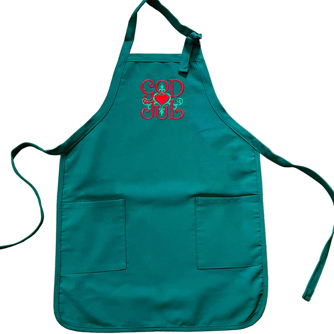 Apron - Embroidered God Jul Heart Scroll