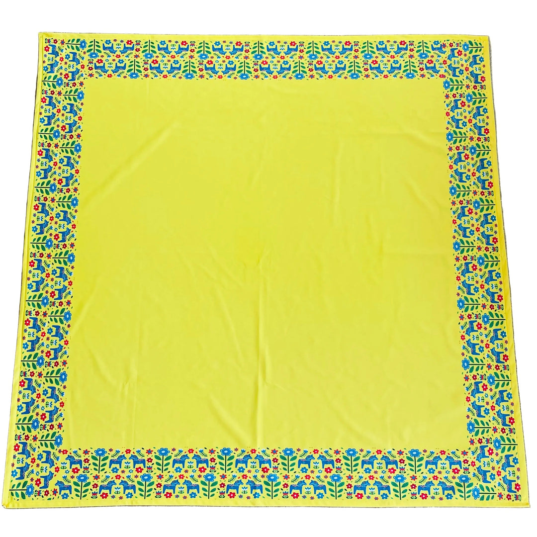 Blue Dala Horses and Flowers Tablecloth 41"