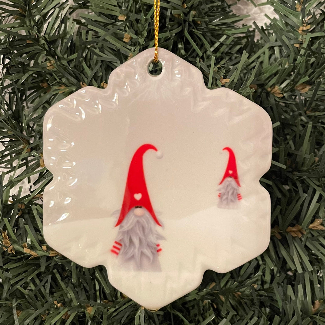 Ceramic Ornament, Snowflake shaped Gnomes