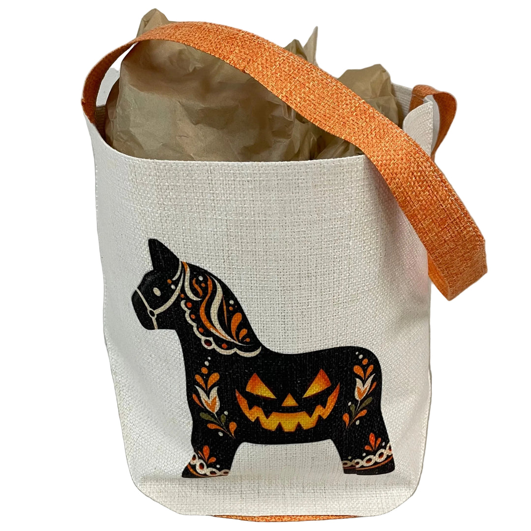Linen Look Basket Tote Bag - Halloween Dala Horse