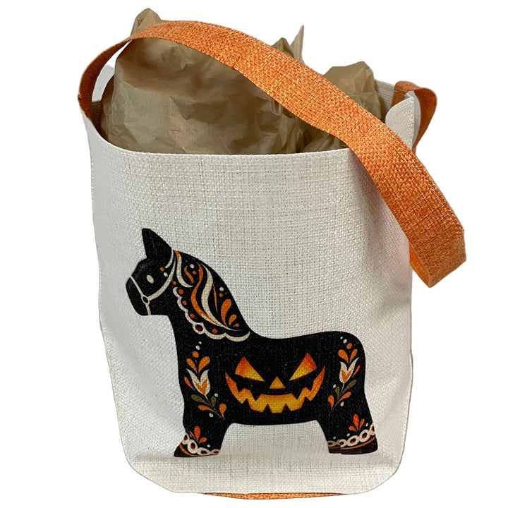 Linen Look Basket Tote Bag - Halloween Dala Horse