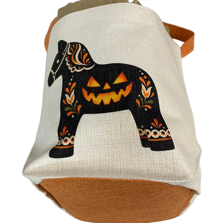 Linen Look Basket Tote Bag - Halloween Dala Horse