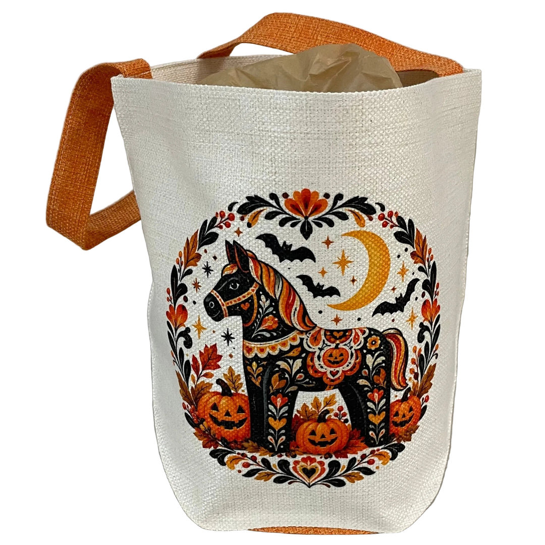 Linen Look Basket Tote Bag - Halloween Dala Horse