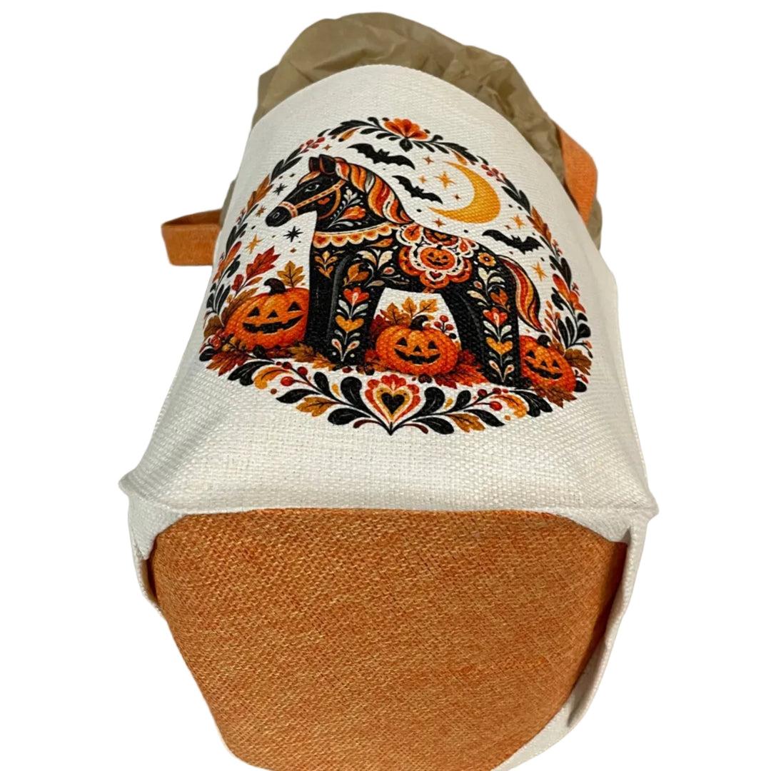 Linen Look Basket Tote Bag - Halloween Dala Horse