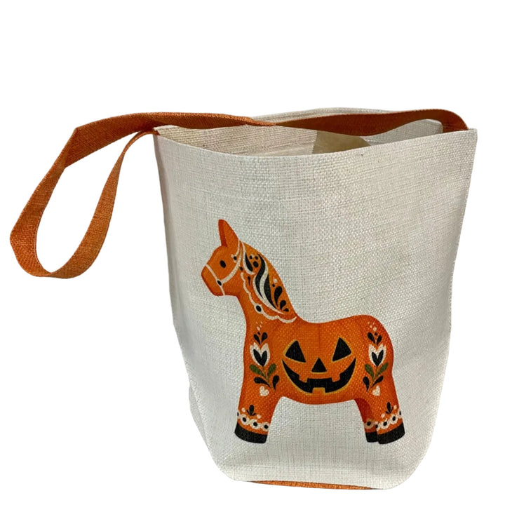 Linen Look Basket Tote Bag - Halloween Dala Horse