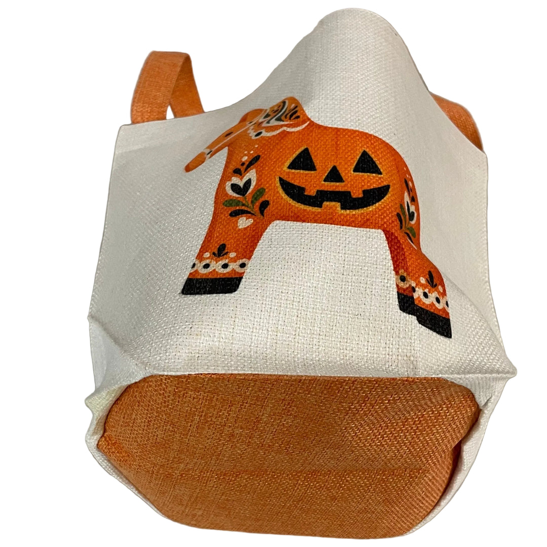 Linen Look Basket Tote Bag - Halloween Dala Horse