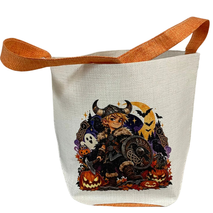 Linen Look Basket Tote Bag - Halloween Viking Boy