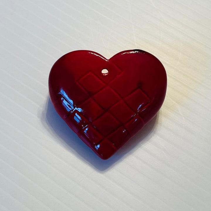 Mini ceramic heart basket ornament - Red