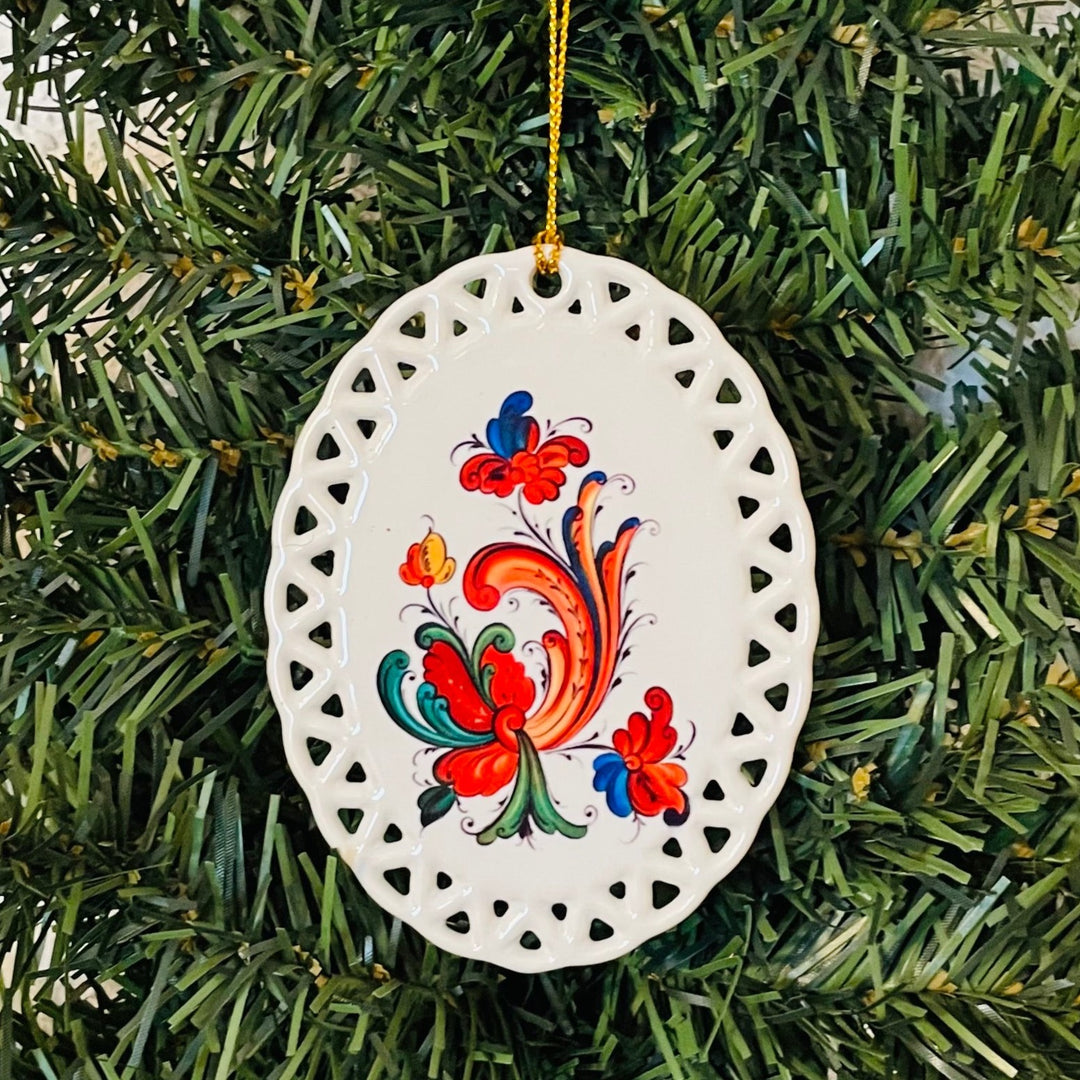 Ceramic Oval Ornament, Rosemaling