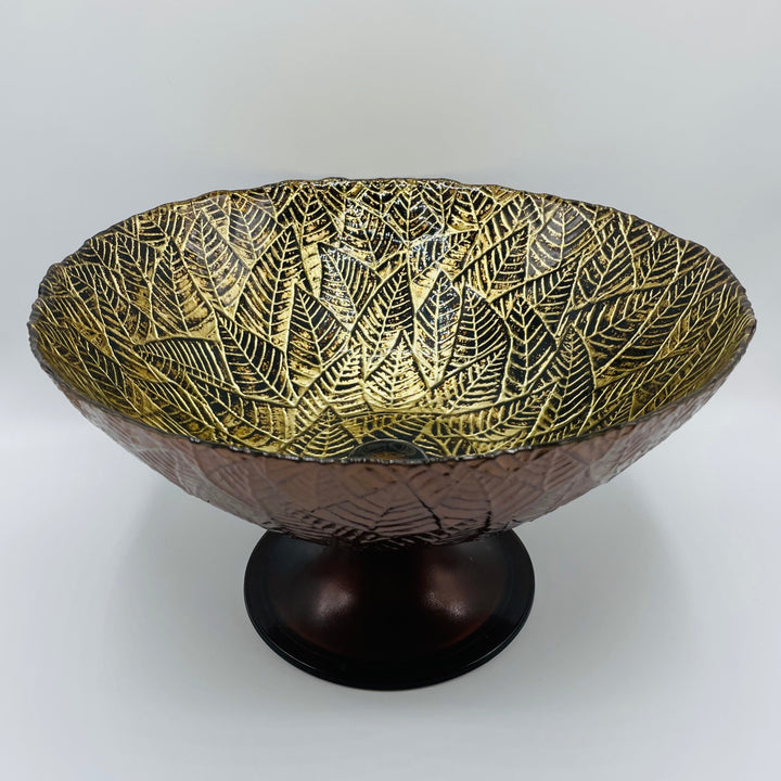 Nybro Golden Leaf Footed Glass Bowl