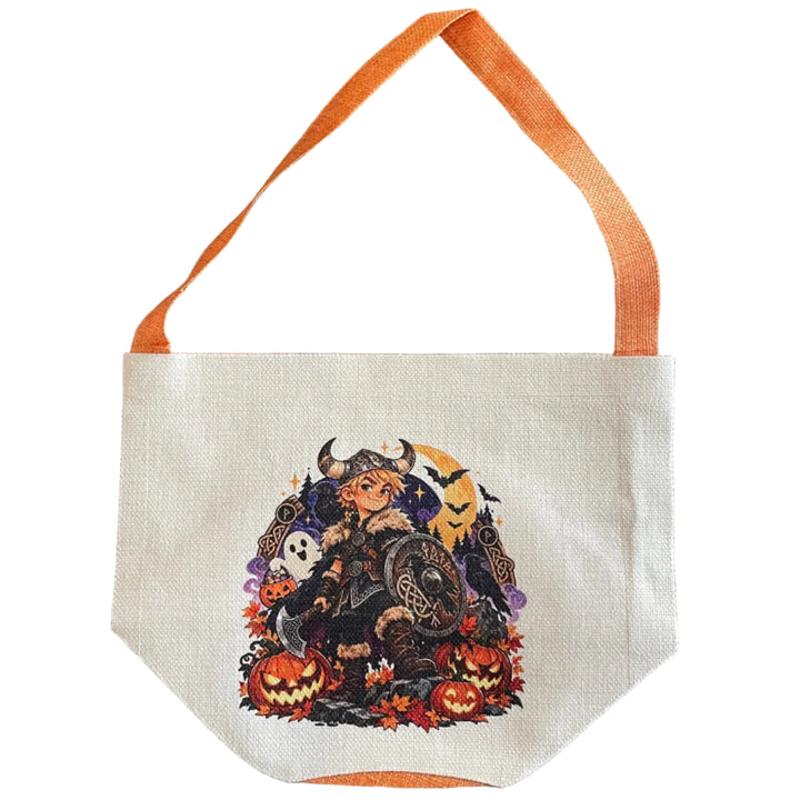 Linen Look Basket Tote Bag - Halloween Viking Boy