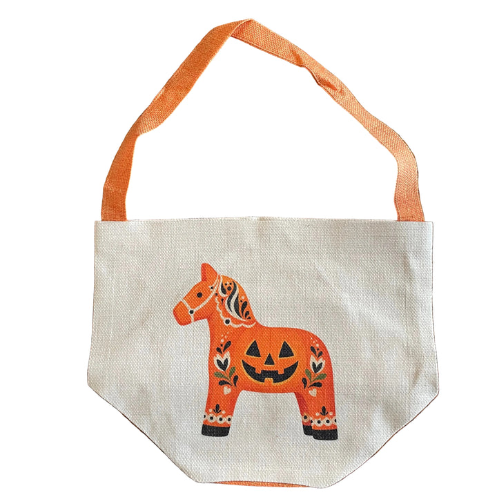 Linen Look Basket Tote Bag - Halloween Dala Horse