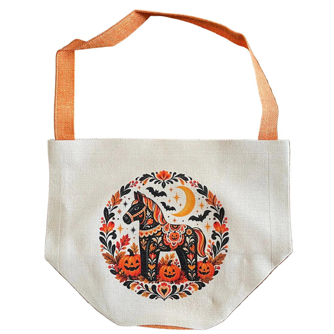 Linen Look Basket Tote Bag - Halloween Dala Horse