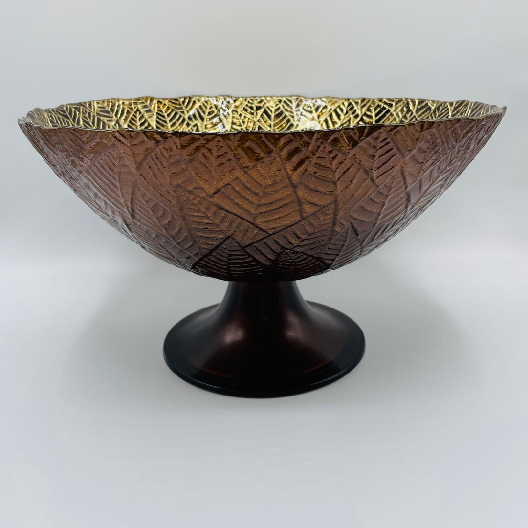 Nybro Golden Leaf Footed Glass Bowl