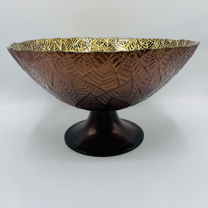 Nybro Golden Leaf Footed Glass Bowl