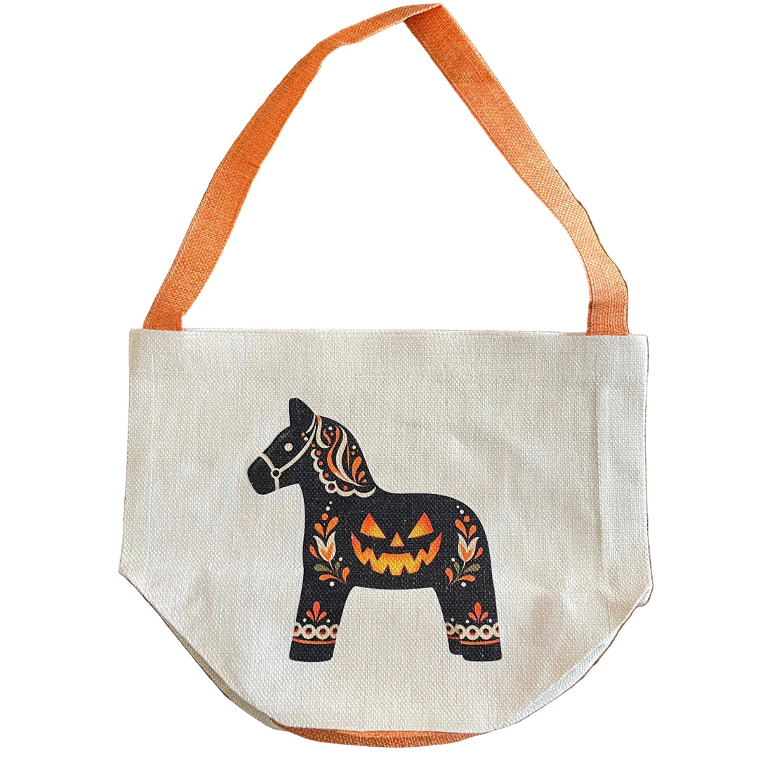 Linen Look Basket Tote Bag - Halloween Dala Horse