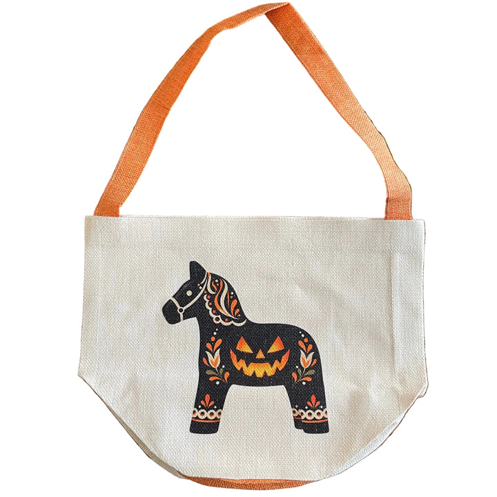 Linen Look Basket Tote Bag - Halloween Dala Horse