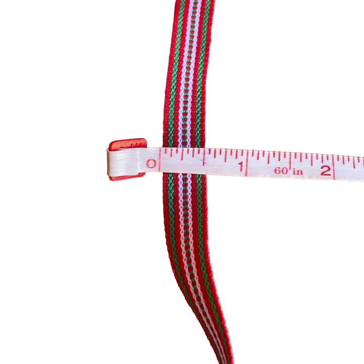 Fabric Ribbon Trim by the yard - Red White & Green stripe