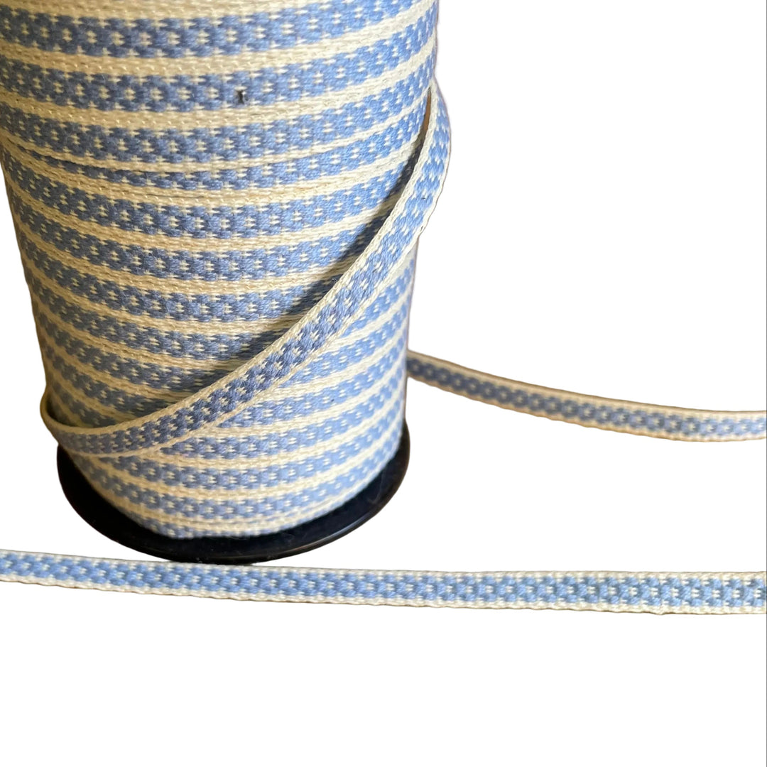 Fabric Ribbon Trim by the yard - Light blue dots on White