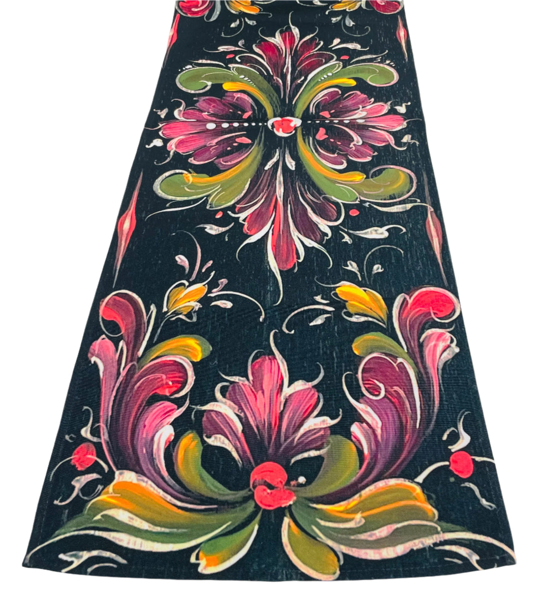 Lise Lorentzen Rosemaling on Black Table Runner